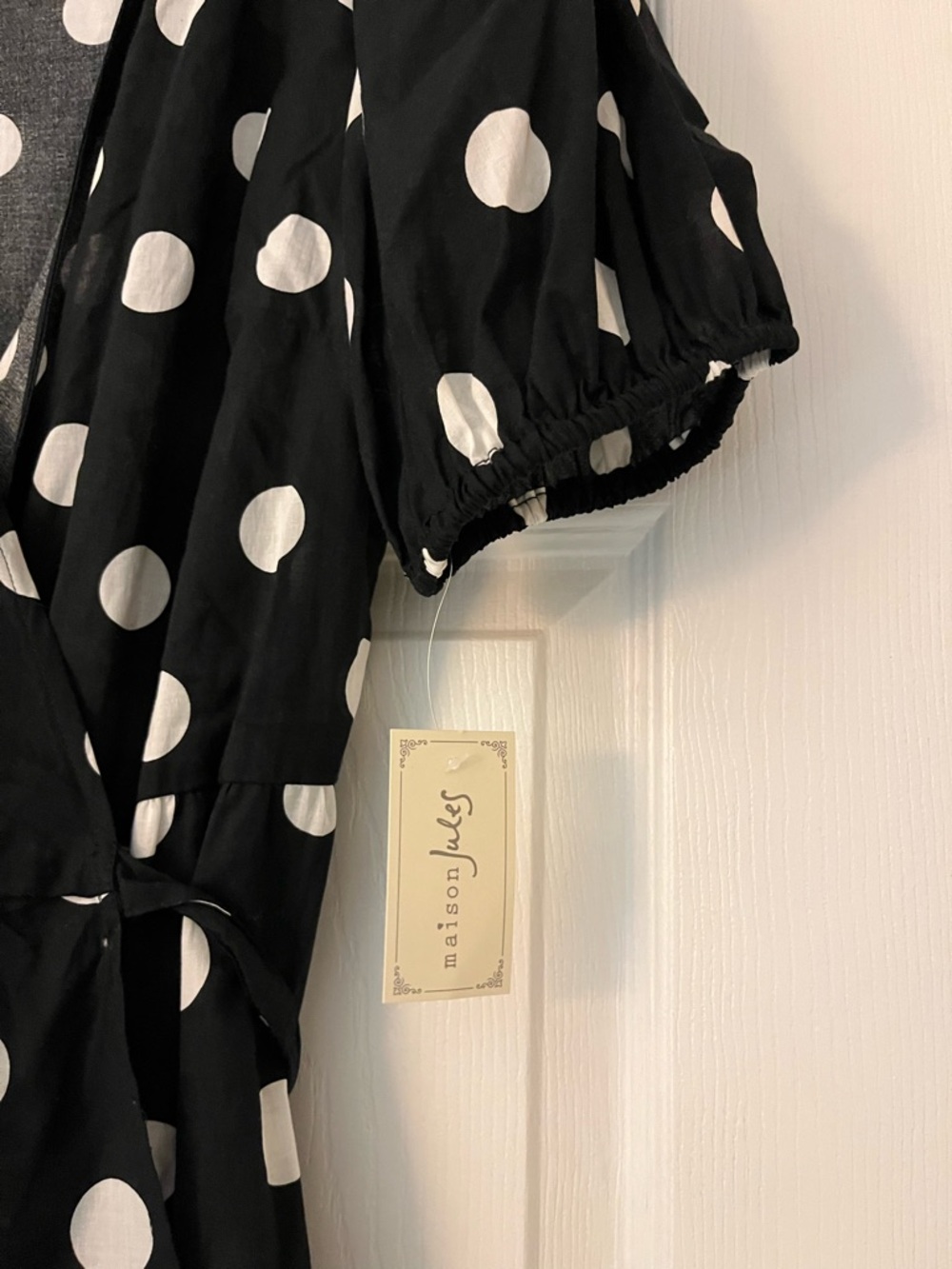 Maison Jules Black and White Polka Dot Wrap Midi Dress - Picture 3 of 8